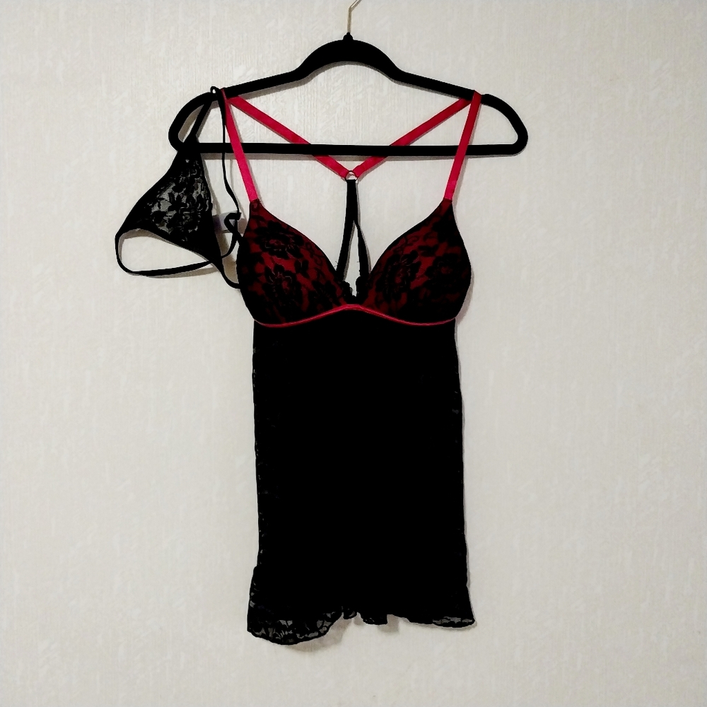 Secret Treasures Black and Red Lace Lingerie Set